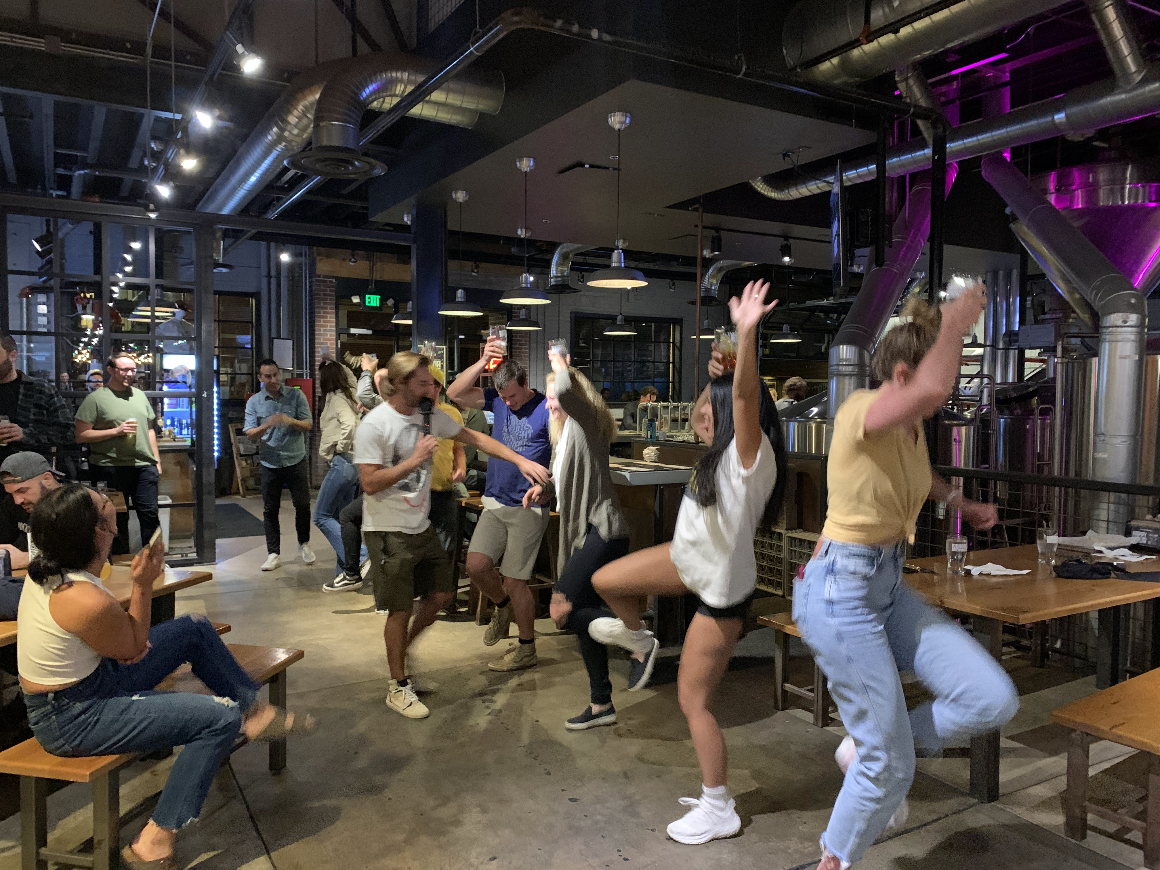 What game isn't improved by the inclusion of beer? Here, triviagoers get up and play around in-between rounds