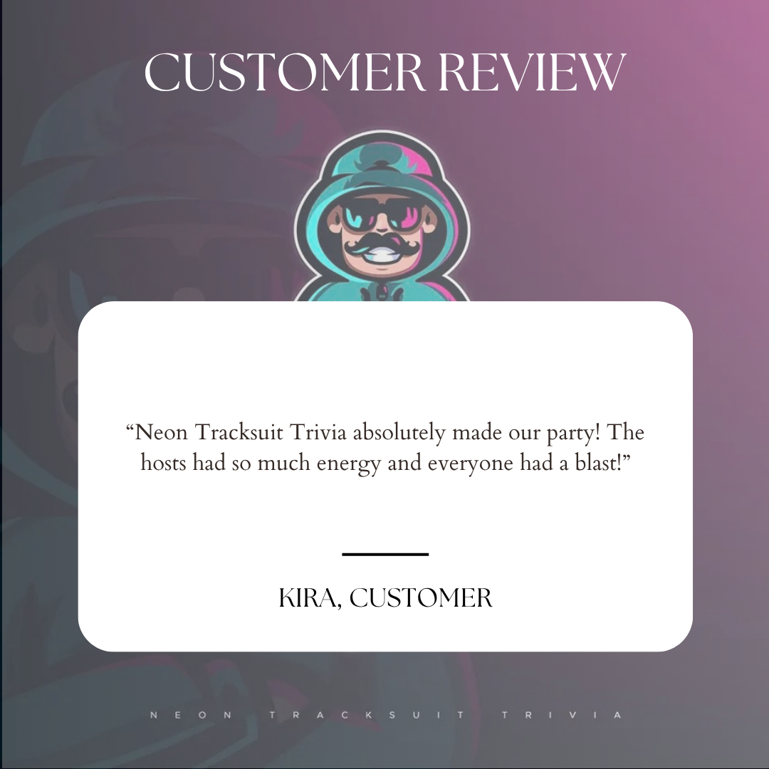Testimonial from Kira, after Neon Tracksuit staged a private party for her